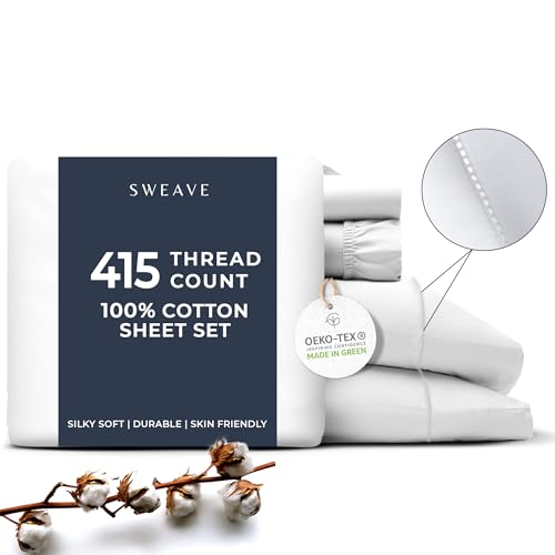 Sweave Organic Cotton Bed Sheet Set - Luxurious 415 Thread Count, Oeko-Tex Certified - Queen Size