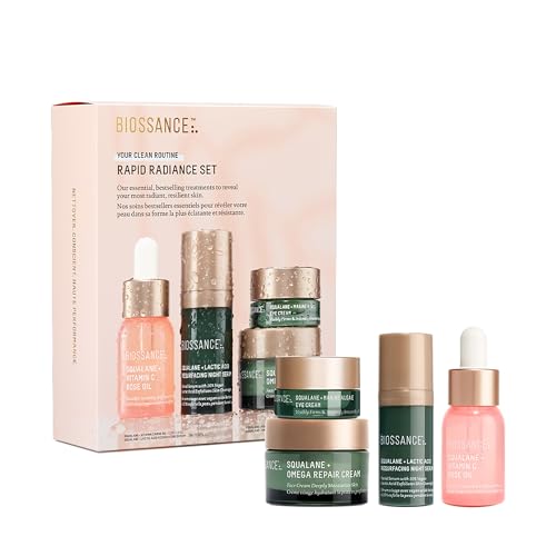 Biossance Skin Care Set - Targets Fine Lines & Dullness, Award-Winning Hydration - 4 Products