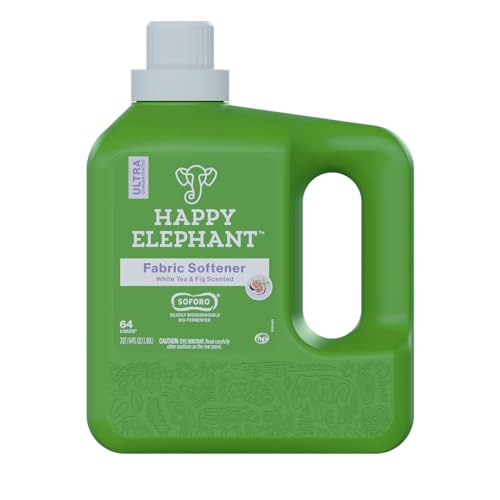 Happy Elephant Fabric Softener - Ultimate Softness, Gentle on Sensitive Skin - White Tea & Fig, 64oz