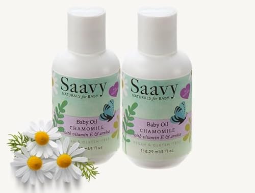 Saavy Naturals Chamomile Baby Oil - Nourishing & Calming, Organic Jojoba & Shea Butter - 2 Pack, 4oz