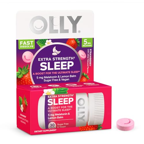 OLLIE Extra Strength Sleep Supplement - 5mg Melatonin, Vegan, Strawberry Flavor - 30ct