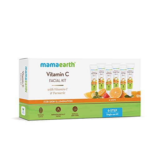 Mamaearth Skin Care Kit - Illuminates Skin with Vitamin C & Turmeric, 6-Step Routine - 2.12 Oz