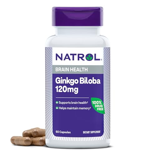 Natrol Brain Supplement - Supports Memory, Enhances Blood Flow, 120mg Ginkgo Biloba - 60 Capsules