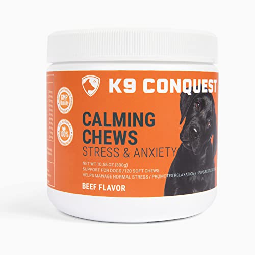 K9 Conquest Calming Chews - Natural Anxiety Relief with Organic Ingredients, Beef Flavor - 60ct