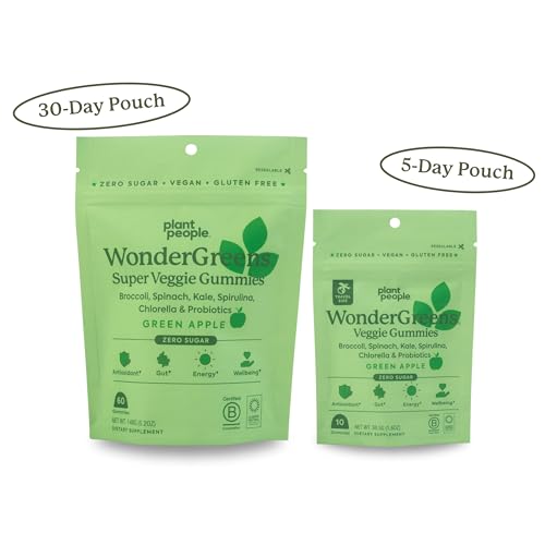 Plant People WonderGreens Gummies - Probiotics for Energy, Immune & Gut Health - Green Apple, 10ct