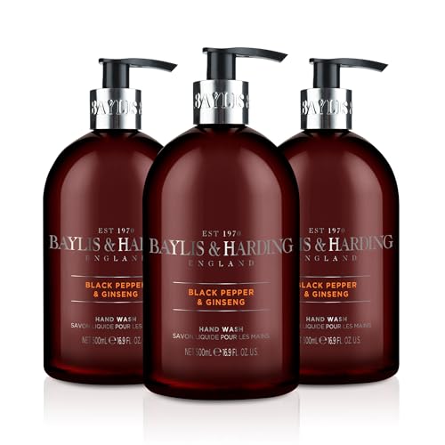 Baylis & Harding Liquid Hand Soap - Rich Black Pepper & Ginseng Scent, Vegan, Recyclable - 16.9oz
