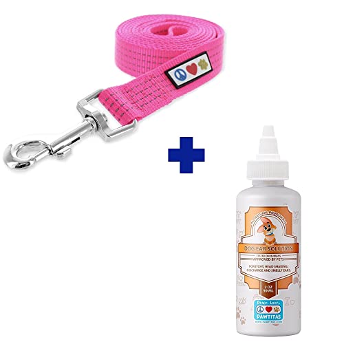 Pawtitas Pet Care Bundle - Reflective Leash & Natural Ear Cleaner, Gentle Relief - Pink