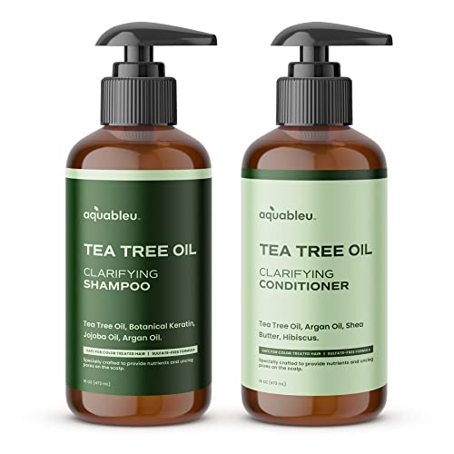 Aquableu Tea Tree Oil Shampoo & Conditioner Set - Hydrate Scalp, Fight Dandruff - 16oz