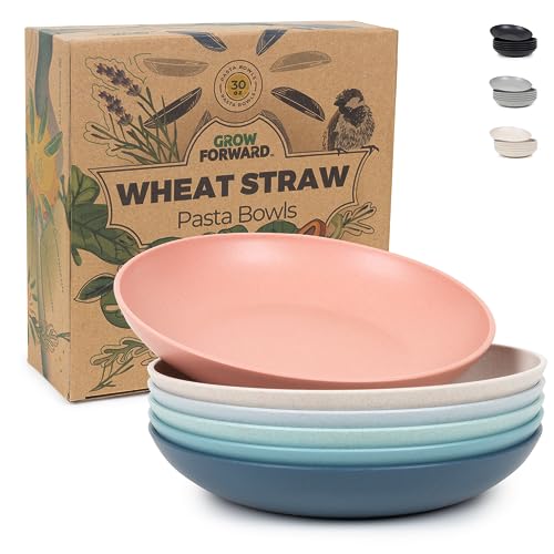 Grow Forward Wheat Straw Pasta Bowls - Unbreakable, BPA-Free, 30oz, Set of 6 - Tropical