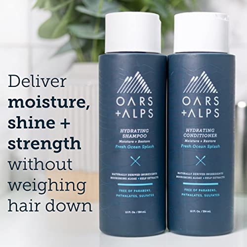 Oars + Alps Men's Shampoo & Conditioner Set - Ultra Hydrating, Kelp & Algae Infusion - 12 Fl Oz