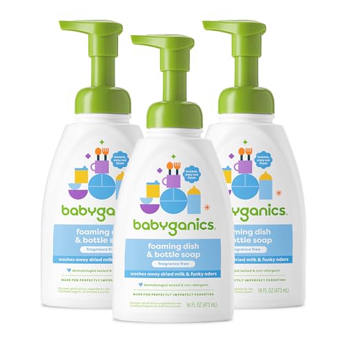 Babyganics Foaming Dish Soap - Plant-Derived Cleaning, Fragrance-Free, 16oz, Pack of 3