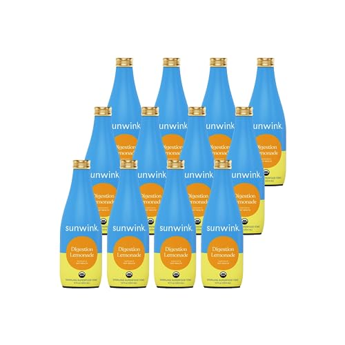 Sunwink Sparkling Digestion Lemonade Tonic - Bloating Relief, Organic Ingredients - 12-Pack