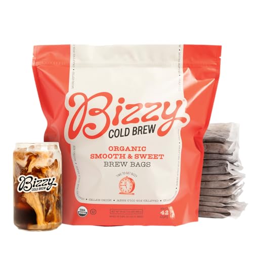 Bizzy Organic Cold Brew Coffee - Smooth Caramel & Hazelnut Flavor, USDA Organic - 12 Brew Bags