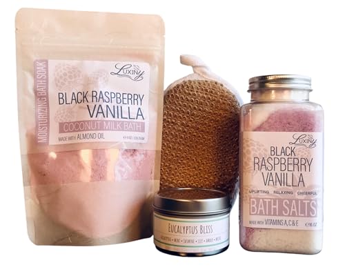 Big Muskie Market Luxury Spa Gift Set - Moisturizing Bath Salts, Soy Candle, Natural Sponge - 25oz