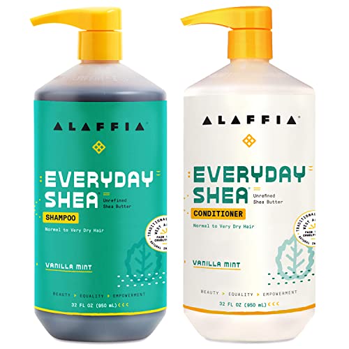 Alaffia EveryDay Shea Shampoo & Conditioner Set - Moisturizes, Gently Cleanses, Vanilla Mint - 32oz