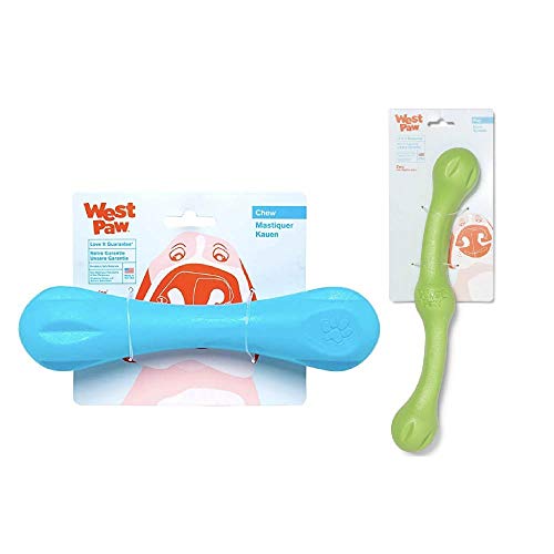 West Paw Dog Toy Set - Durable Fetch Stick & Chew Bone, Non-Toxic, Recyclable - 13.75" & Large