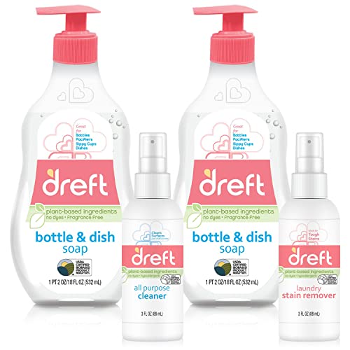 Dreft Dish Soap Gift Set - Gentle Cleansing, Plant-Based Ingredients - 4 Piece Set