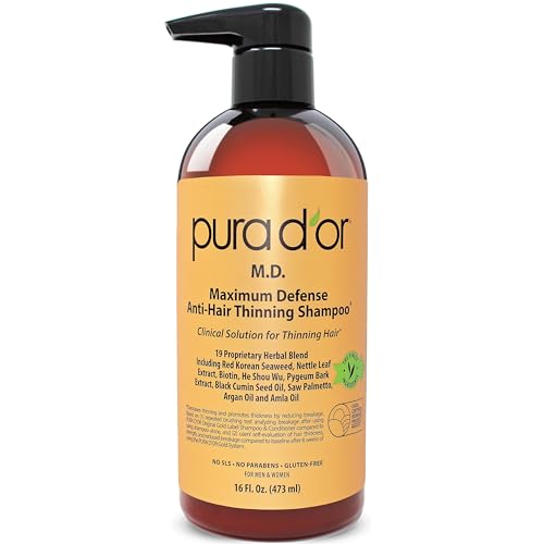 PURA D'OR Hair Loss Treatment - Hydrates & Reduces Thinning, 0.5% Coal Tar, Biotin - 16 Oz