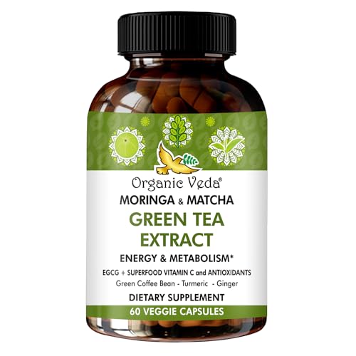 Organic Veda Moringa & Matcha Supplement - Energy, Immunity Boost, 60 Vegan Capsules