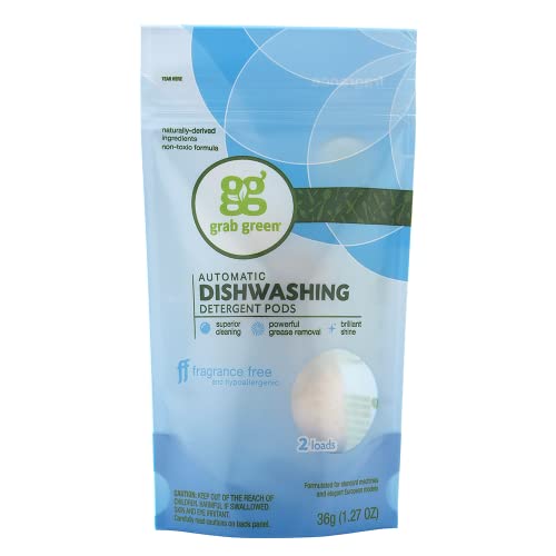 Grab Green Dishwasher Detergent Pods - Powerful Grease Removal, Fragrance Free - 250 Mini-Pouches