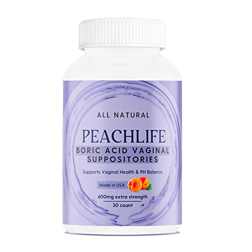 Peachlife Boric Acid Suppositories - Support Vaginal pH Balance, Vegan Capsules - 30 Count