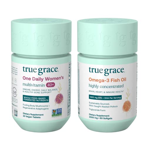 True Grace Women's Multivitamin 40+ & Omega-3 Fish Oil - Vegan, Gluten Free, 30-Day Supply