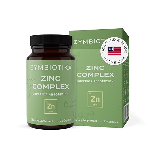 CYMBIOTIKA Zinc Complex, High Absorption Zinc Supplement with Copper, Including Zinc Picolinate, Zinc Monomethione, & Sucrosomial Zinc, Powerful Immune System Booster for Adults, Non-GMO, 30 Capsules