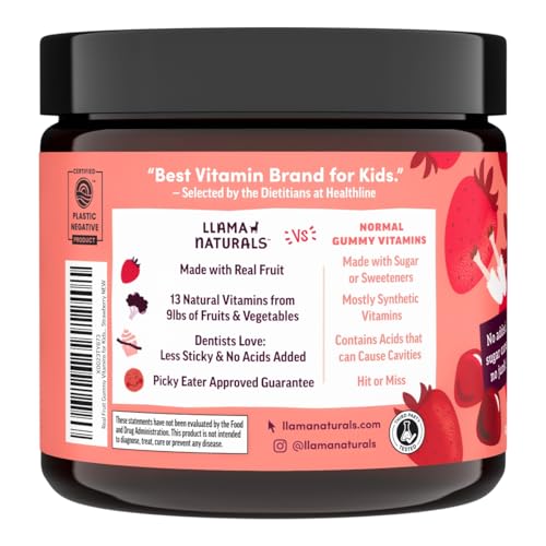 Llama Naturals Multivitamin Gummies - Supports Kids’ Development, Organic & Vegan - 90 ct Strawberry