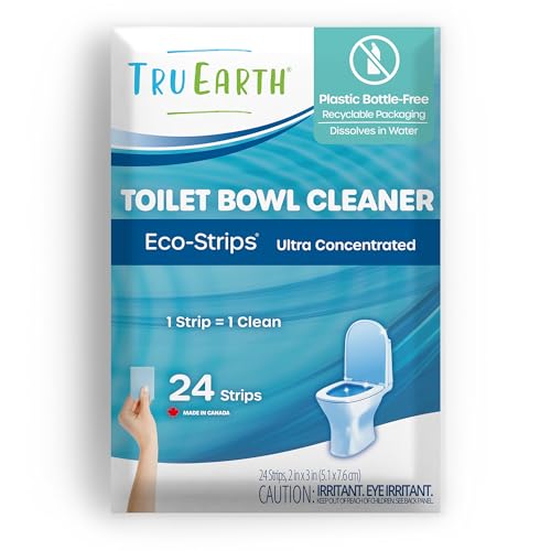 Tru Earth Toilet Bowl Cleaner Strips - Septic-Safe, Plastic Jug-Free, Easy Use - 24 Strips