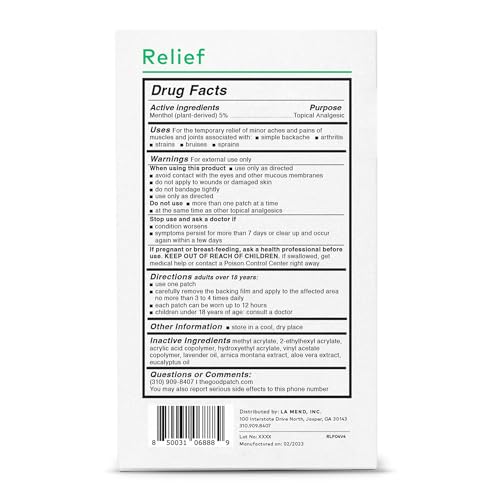 The Good Patch Muscle Pain Relief Patches - Plant-Powered Relief with Menthol & Lavender - 8 Patches