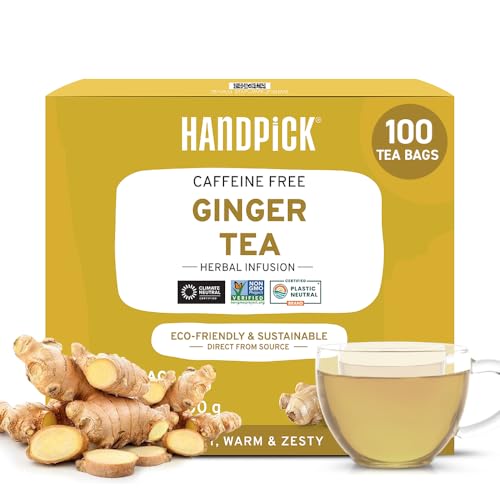 HANDPICK Ginger Tea Bags - Supports Digestion, Non-GMO Verified, Caffeine-Free - 100 Bags