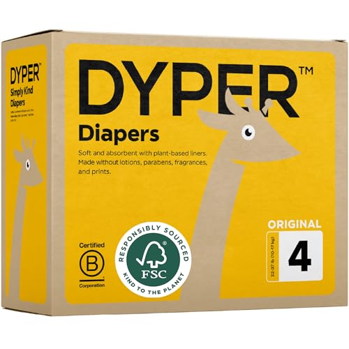 DYPER Baby Diapers Size 4 - Hypoallergenic, Plant-Based Ingredients, Soft & Absorbent - 144 Count