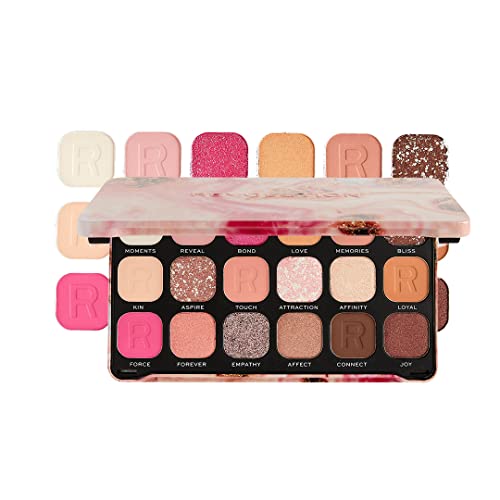 Revolution Beauty Eyeshadow Palette - 18 Pigmented Neutral & Pink Shades, Vegan - 15 x 0.04 oz