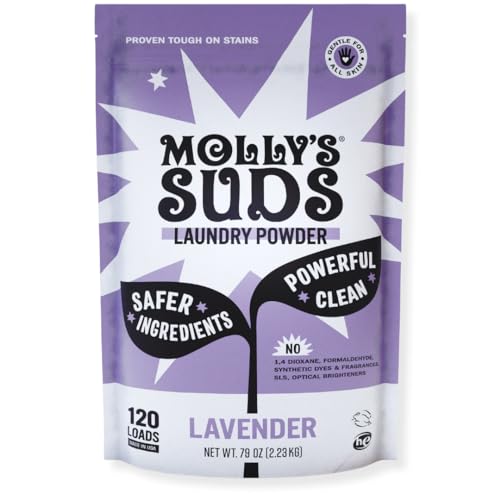 Molly's Suds Laundry Detergent - Natural Stain Fighter for Sensitive Skin, Lavender - 120 Loads