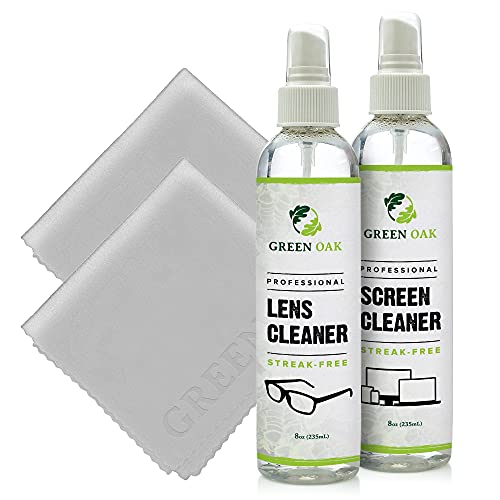 Green Oak Cleaning Essentials Set - Safe Screen & Lens Cleaner, Non-Toxic Formula - 2-Pack