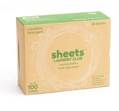 Sheets Laundry Club Detergent Sheets - Hypoallergenic, Fresh Linen Scent - 50 Sheets for 100 Loads