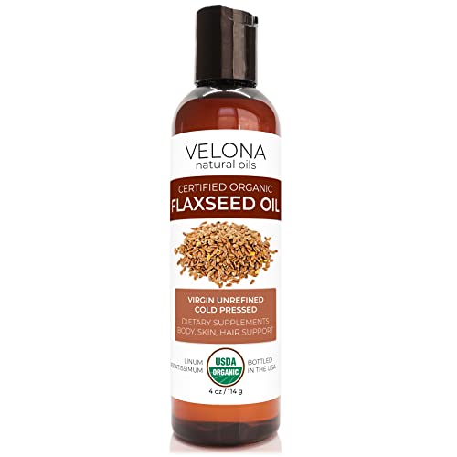 Velona USDA Certified Organic Flaxseed Oil - Moisturizes Hair & Skin, Unrefined - 4 fl oz