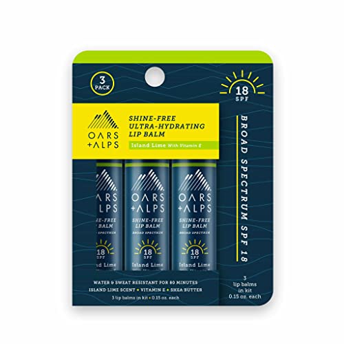 Oars + Alps Lip Balm - Hydrating SPF 18, Moisturizing, Island Lime Scent - 0.15 Oz Each, 3 Pack