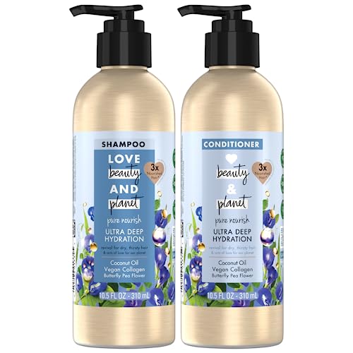Love Beauty Planet Shampoo & Conditioner Set - Deep Hydration, Vegan Collagen - 10.5oz