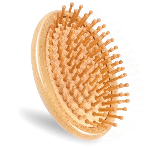 Bamboo Massage Comb - Comfortable Scalp Massager, Anti-Static, Portable Size - 4.1in x 2.5in