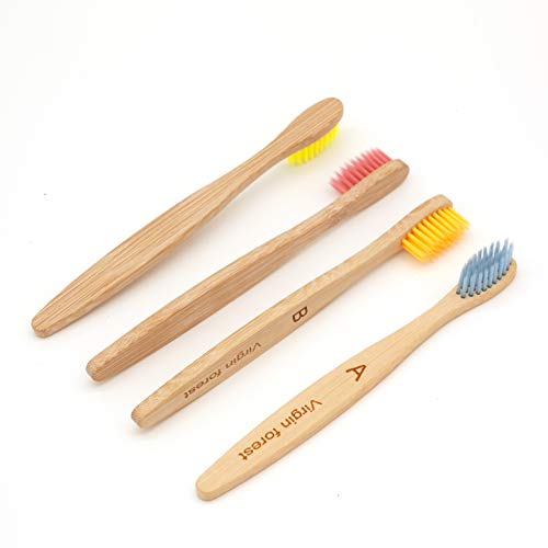 Virgin Forest Kids Bamboo Toothbrush Set - BPA-Free Soft Bristles, Biodegradable Handles - 4 Pack