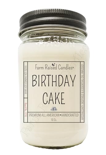 All American Handcrafted Candle - 80+ Hour Burn, Natural Soy Wax, Birthday Cake - 16oz Jar