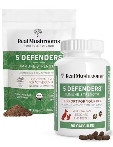 Real Mushrooms 5 Defenders - Immune Support, 100% Pure Mushroom Extract - 45g Pouch & 90ct Capsules