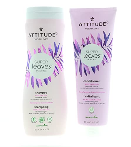 ATTITUDE Super Leaves Shampoo & Conditioner Set - Moisture Rich, EWG Verified, 24 Fl Oz Total