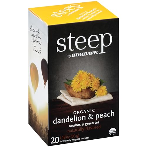 steep by Bigelow Organic Dandelion Peach Rooibos Green Tea - Calorie-Free, Non-GMO - 120 Bags