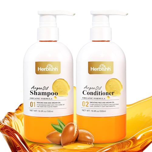 Herbishh Argan Oil Shampoo & Conditioner Set - Promotes Hair Growth, Repairs Damage - 16.9fl.oz Each