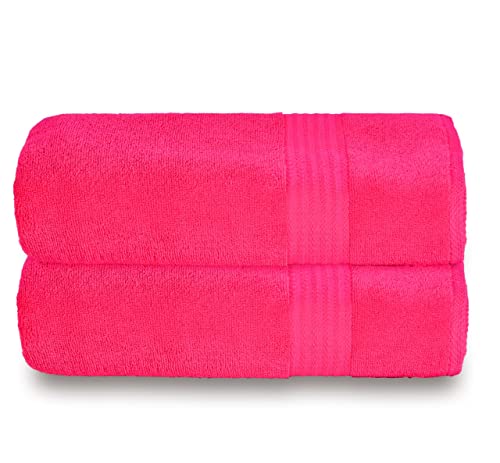 GLAMBURG Bath Sheet Set - Ultra Soft, Highly Absorbent, 100% Pure Cotton - Hot Pink, 35x70 inches