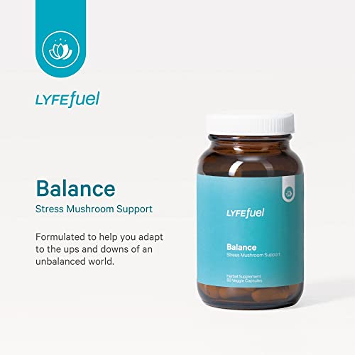 LyfeFuel Adaptogen Blend - Stress Relief with Organic Mushrooms & Herbs, 60 Vegan Capsules