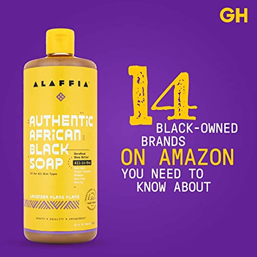 Alaffia Authentic African Black Soap - Detoxifying Body Wash, Face & Hair Cleanser - 32 Fl Oz