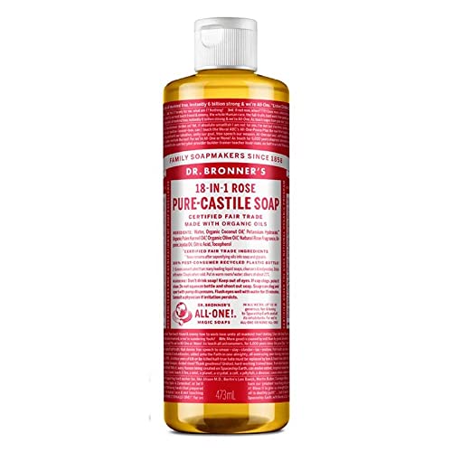 Dr. Bronner's Castile Liquid Soap - Organic, Vegan, Rose Scent, Concentrated 16 oz